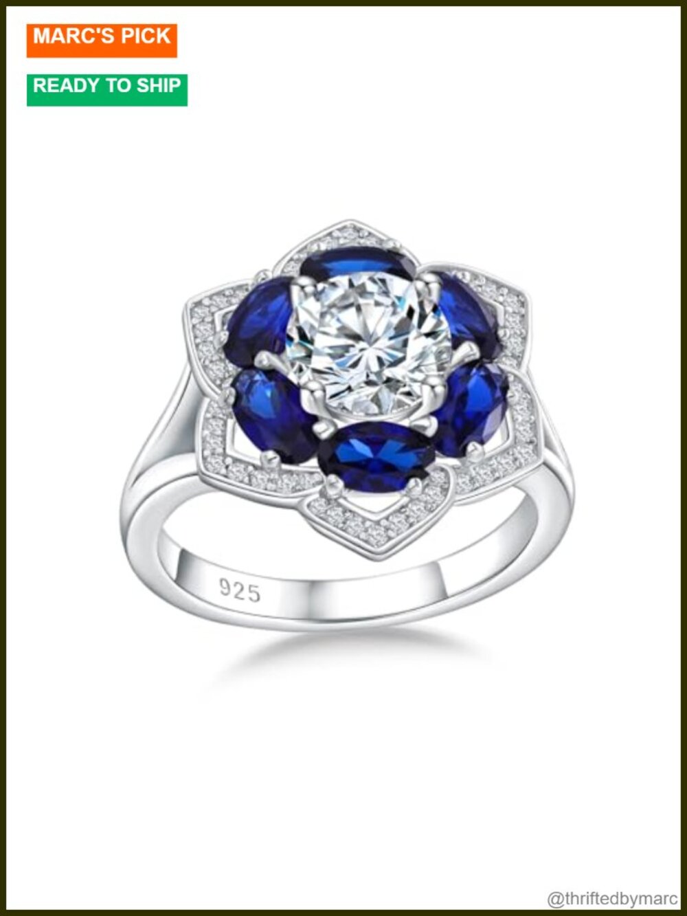 925 Sterling Silver White Gold Plated Flower Halo Ring Cubic Zirconia Engagement